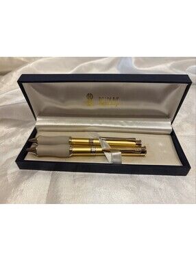 VTG Bill Blass Ballpoint Pen & Mechanic Pencil Champagne Grip Set/Case Great Con